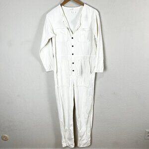 Nico Nico White Button Down Utility Flannel Long Sleeve Jumpsuit Size Medium‎